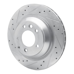 Porsche Cayenne Brake Rotor (1) - Rear Left - R1 Concepts - Drilled & Slotted - Silver - `05-`18